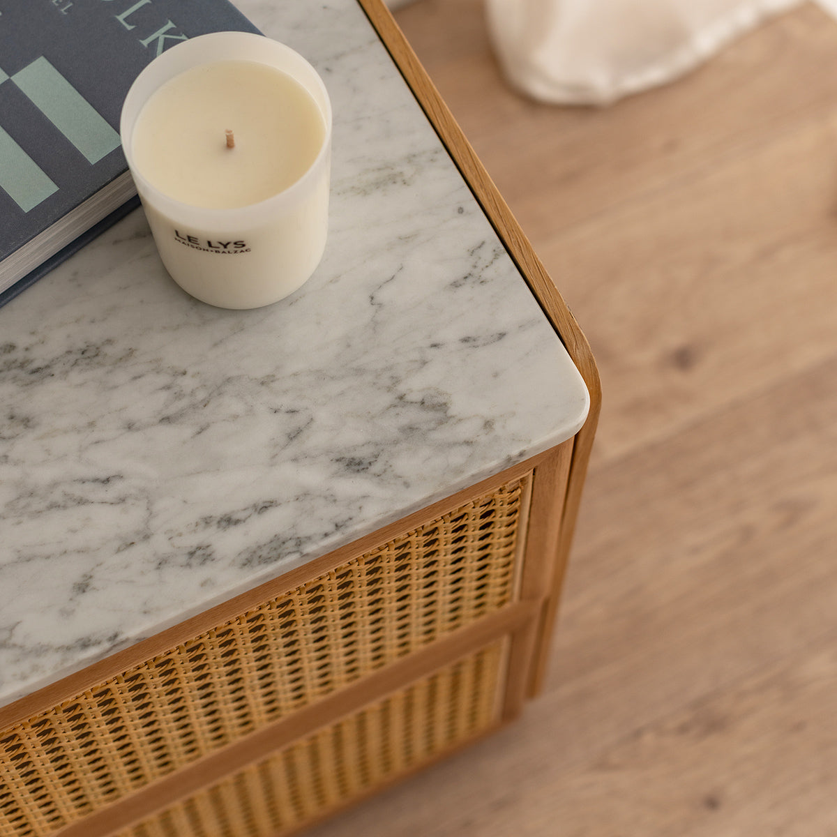 Delta Marble Rattan Bedside Table