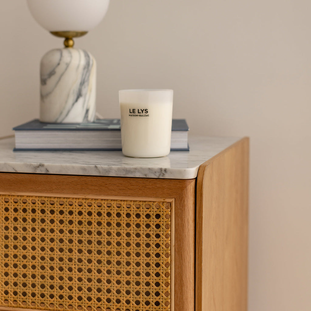 Delta Marble Rattan Bedside Table