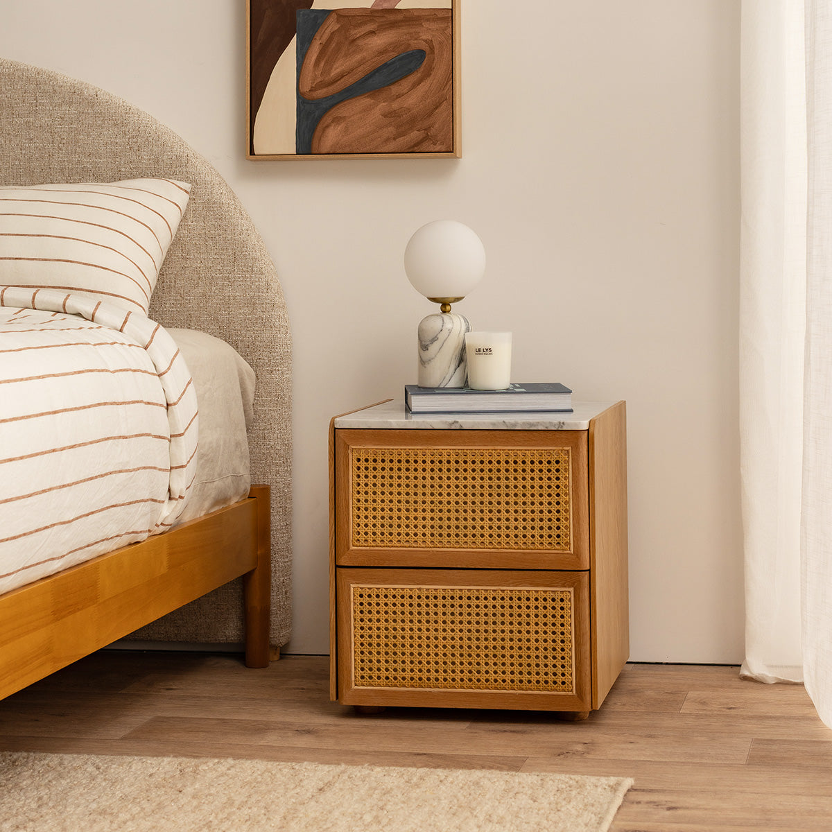 Delta Marble Rattan Bedside Table