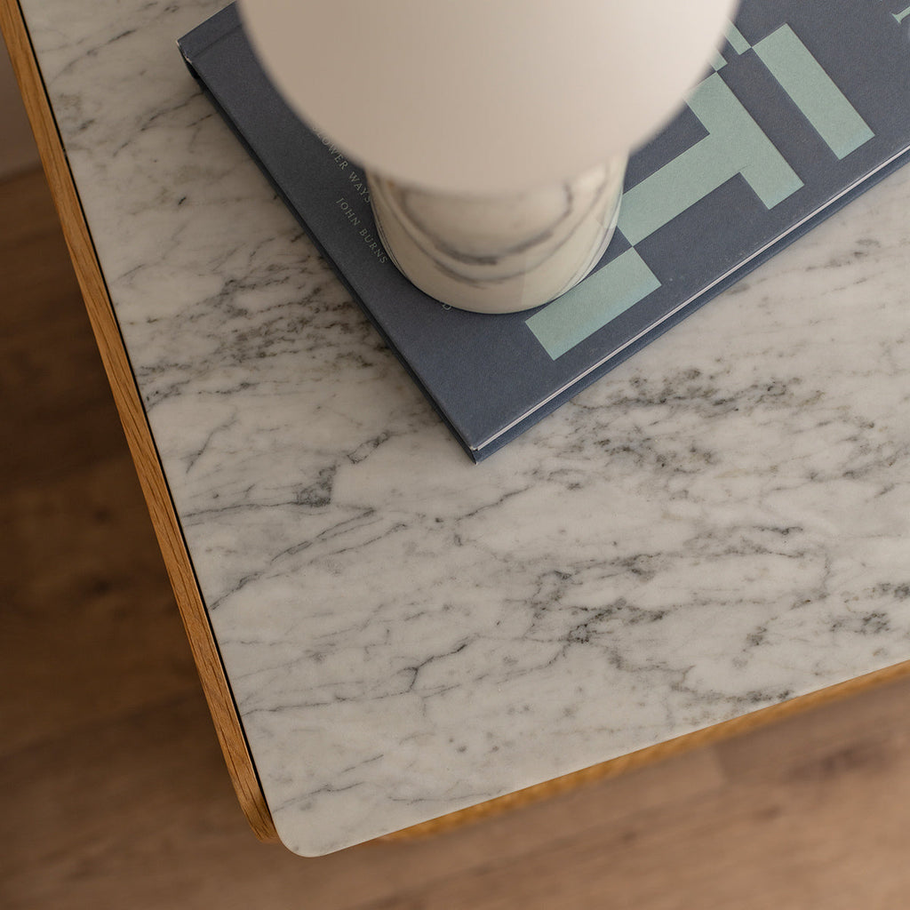 Delta Marble Rattan Bedside Table